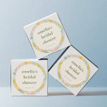 Cute Yellow Pastel Abstract Custom Bridal Shower Classic Round Sticker<br><div class="desc">Cute Modern Aesthetic Yellow,  Sage,  and Pink Pastel Pretty Abstract Swirl Custom Bridal Shower Classic Round Sticker</div>