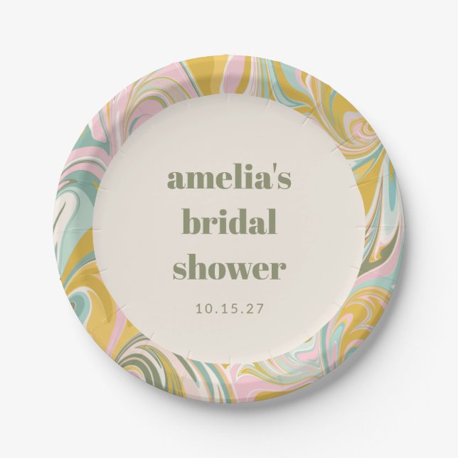 Cute Yellow Pastel Abstract Custom Bridal Shower Paper Plate (Front)