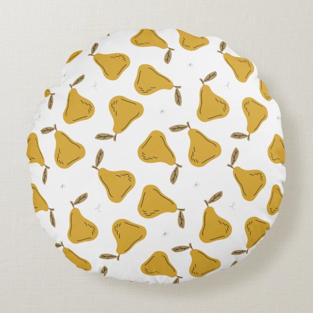 Cute Yellow Pear Fruit Pattern Round Cushion (Front)