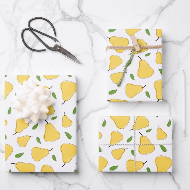 Cute Yellow Pear Pattern Wrapping Paper Sheet (Front)