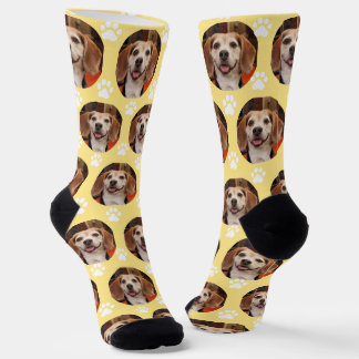 Cute Yellow Pet Photo & Paw Prints Dog Cat Socks
