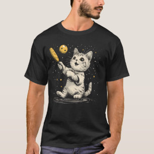 Cute Yellow Pickleball Paddle, Ball Cat on Pickleb T-Shirt