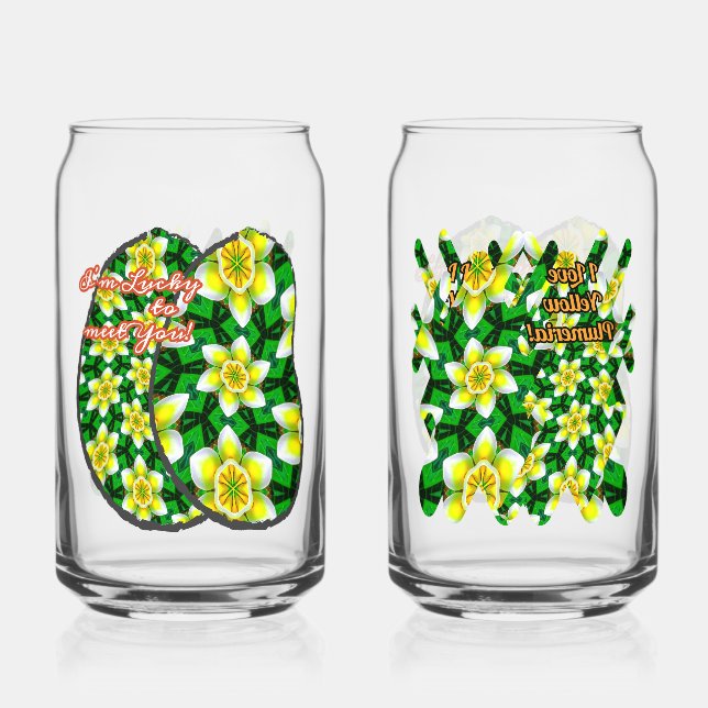 Cute Yellow Plumeria Pattern Drinkware Set Can Glass (Front)