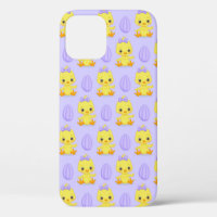 Cute Yellow Purple Chicken Easter Pattern