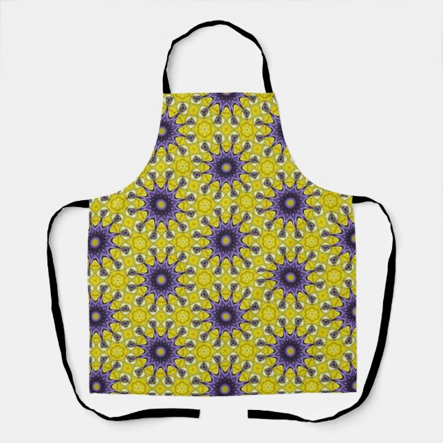 Cute Yellow Purple Kaleidoscope Geometric Pattern Apron (Front)