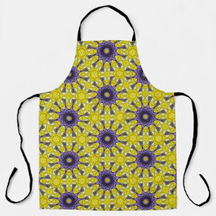 Cute Yellow Purple Kaleidoscope Geometric Pattern Apron