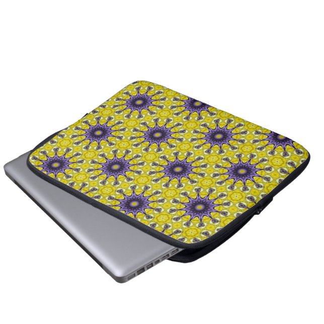 Cute Yellow Purple Kaleidoscope Geometric Pattern Laptop Sleeve (Front Bottom)