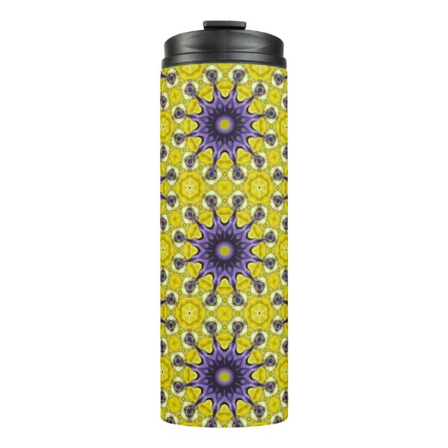 Cute Yellow Purple Kaleidoscope Geometric Pattern Thermal Tumbler (Front)