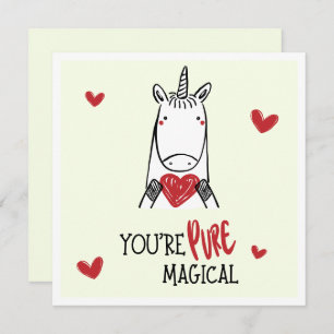 Cute Yellow Red Hearts Unicorn Kids Valentines Day Card