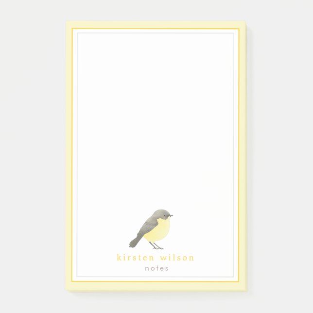 Cute Yellow Robin - Personalised Post-it Notes (Front)
