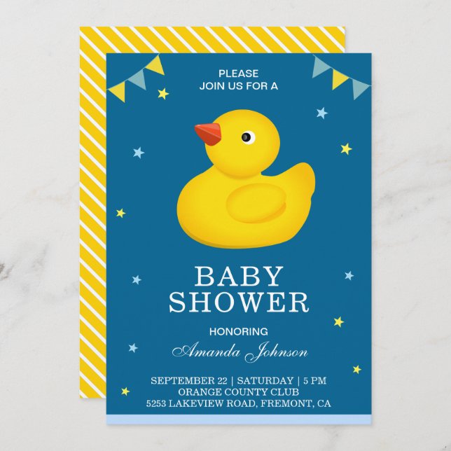 Cute Yellow Rubber Duck Baby Shower Invitation (Front/Back)