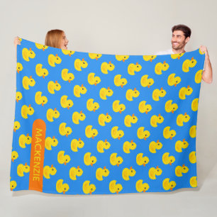 Cute Yellow Rubber Duck Pattern Personalised Name Fleece Blanket