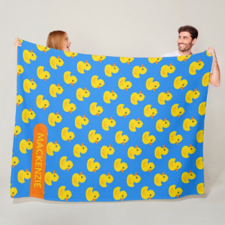 Cute Yellow Rubber Duck Pattern Personalised Name  Fleece Blanket