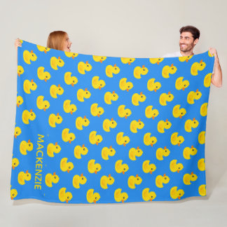 Cute Yellow Rubber Duck Pattern Personalised Name  Fleece Blanket