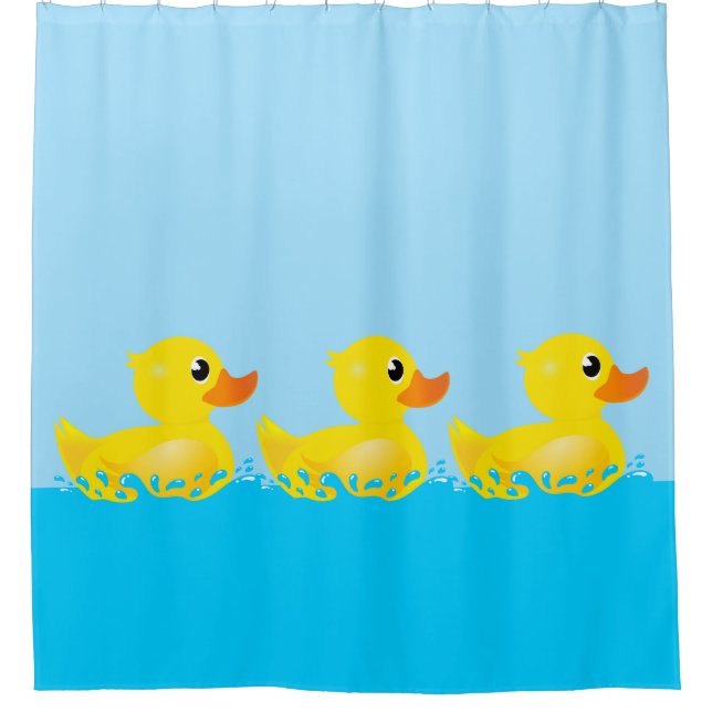 Cute Yellow Rubber Duck Splashing About Shower Curtain (Front)