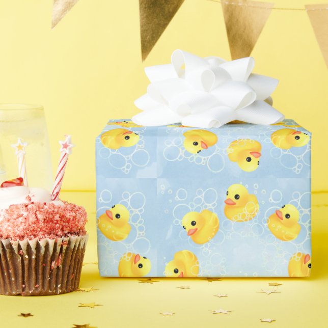 Cute Yellow Rubber Duckies Bath Bubbles Wrapping Paper (Birthday Party)