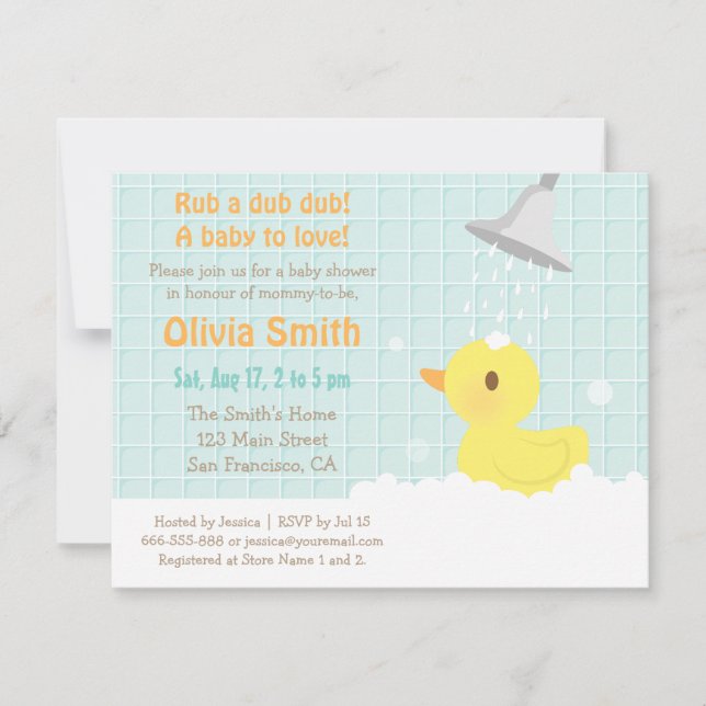 Cute Yellow Rubber Ducky Baby Shower Invitations (Front)