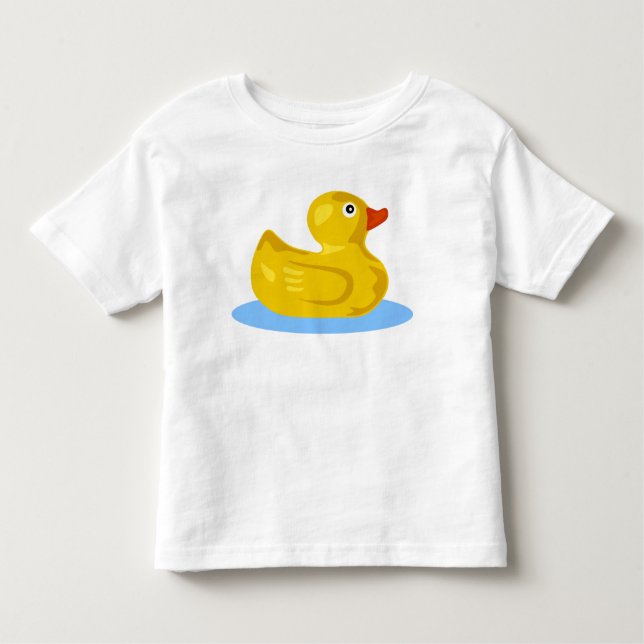 Cute Yellow Rubber Ducky Cartoon Duck Swimming Toddler T-Shirt (Front)