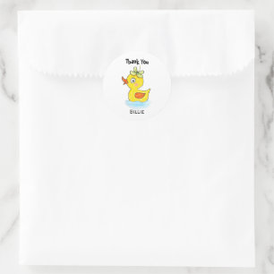 Cute Yellow Rubber Odd Duck Custom Name Thank You Classic Round Sticker