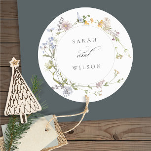 Cute Yellow Rustic Meadow Floral Wreath Wedding Classic Round Sticker