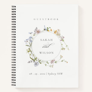 Cute Yellow Rustic Meadow Floral Wreath Wedding Notebook