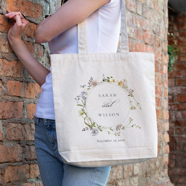 Cute Yellow Rustic Meadow Floral Wreath Wedding Tote Bag (Creator Uploaded)