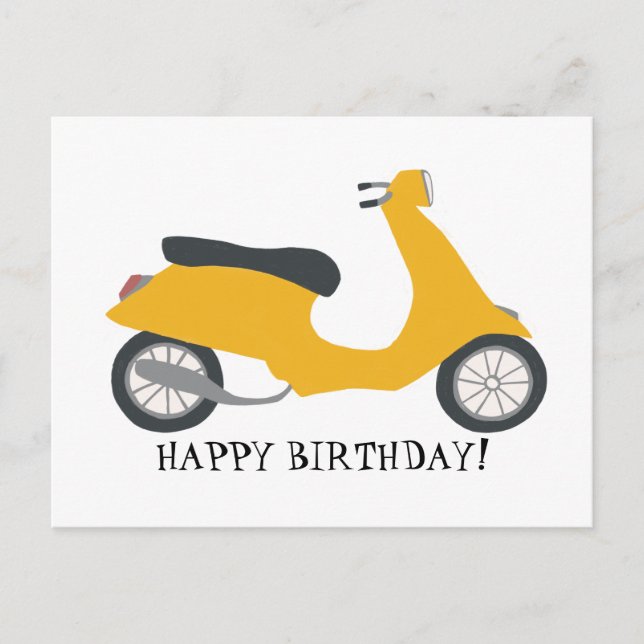 Cute Yellow Scooter HAPPY BIRTHDAY CUSTOM Postcard (Front)