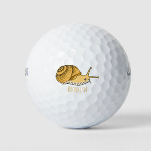 Cute yellow snail cartoon illustration golf balls