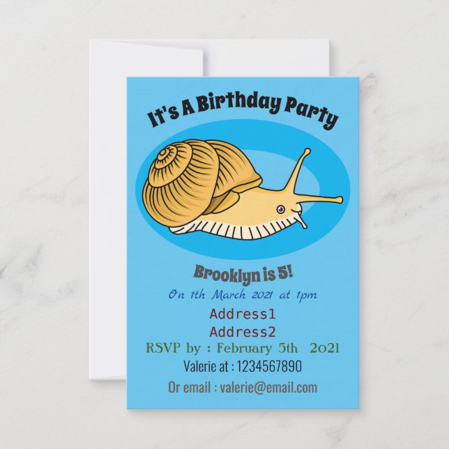 Cute yellow snail cartoon illustration invitation (Front)