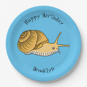 Cute yellow snail cartoon illustration paper plate