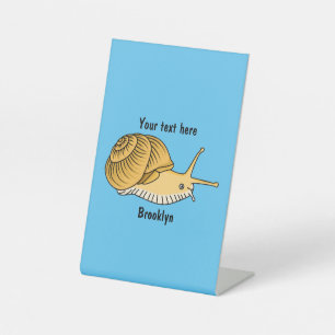 Cute yellow snail cartoon illustration pedestal sign
