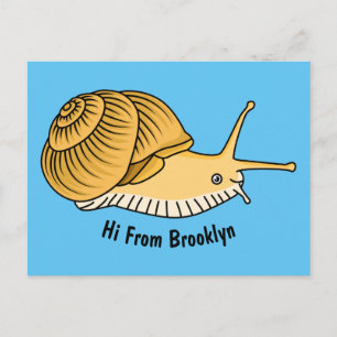 Cute yellow snail cartoon illustration  postcard