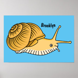 Cute yellow snail cartoon illustration poster