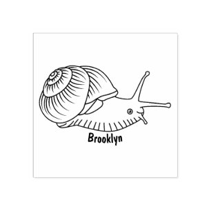 Cute yellow snail cartoon illustration rubber stamp