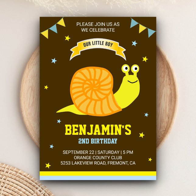 Cute Yellow Snail Kids Birthday Party Invitation (Creator Uploaded)