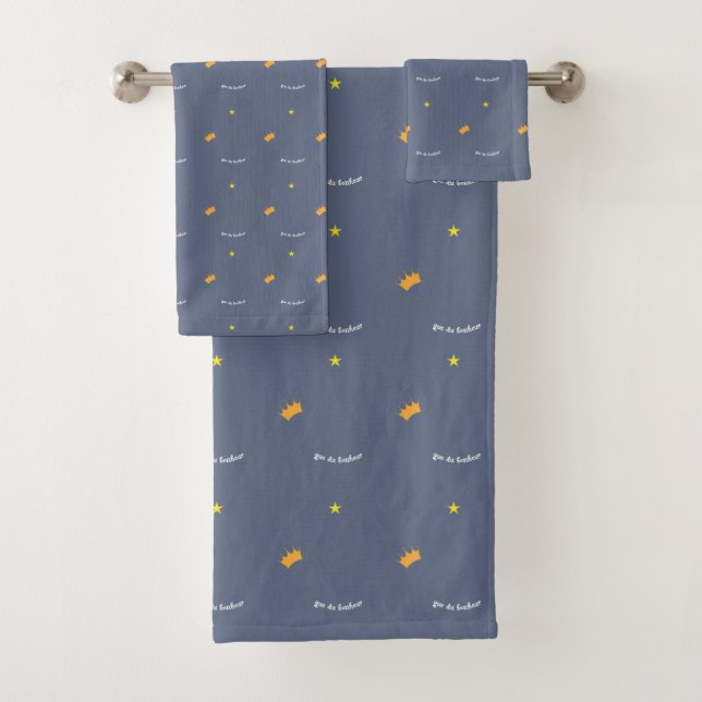Cute yellow star orange crown navy blue towel set (Insitu)