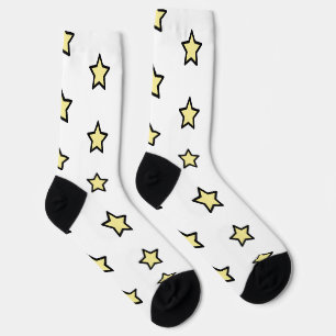 Cute Yellow Stars Black Outline Pattern Socks