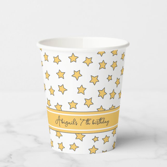 Cute Yellow Stars Pattern Kids Birthday Paper Cups (Left)