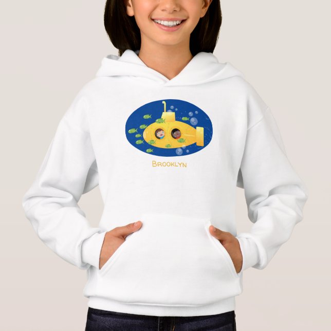Cute yellow submarine fish cartoon illustration (Front)