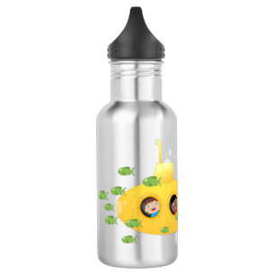 Cute yellow submarine fish cartoon illustration 532 ml water bottle