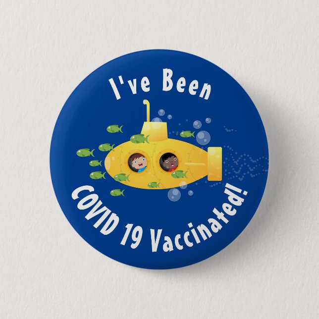 Cute yellow submarine fish cartoon illustration 6 cm round badge (Front)