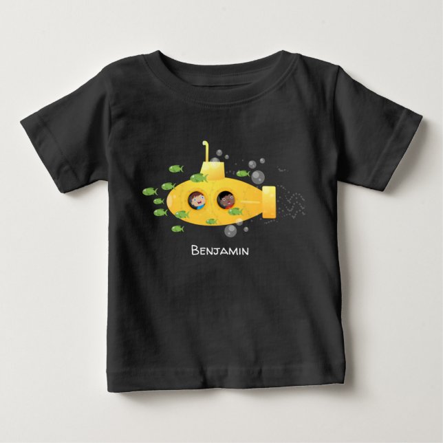 Cute yellow submarine fish cartoon illustration baby T-Shirt (Front)