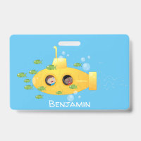 Cute yellow submarine fish cartoon illustration