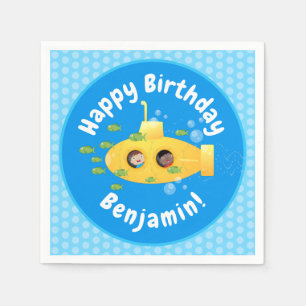 Cute yellow submarine fish cartoon illustration napkin