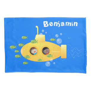 Cute yellow submarine fish cartoon illustration pillowcase