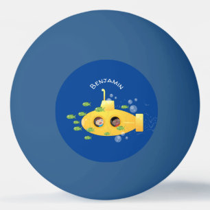 Cute yellow submarine fish cartoon illustration ping pong ball