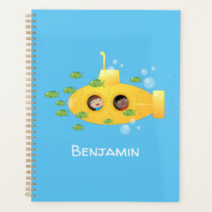Cute yellow submarine fish cartoon illustration planner