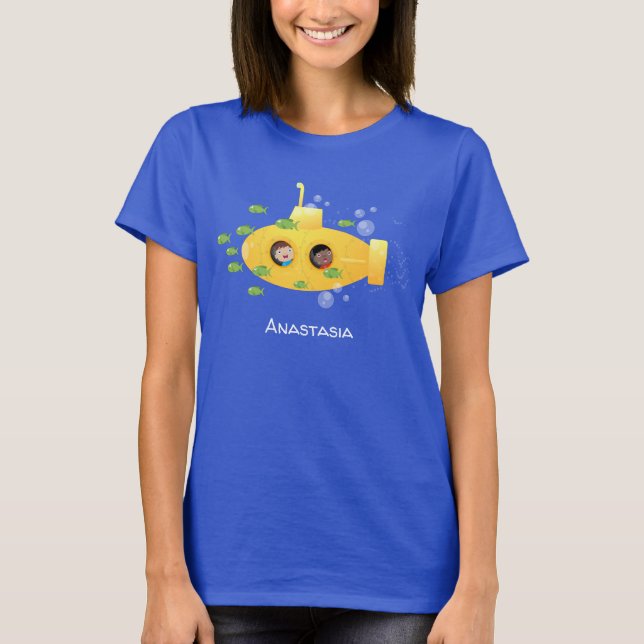 Cute yellow submarine fish cartoon illustration T-Shirt (Front)
