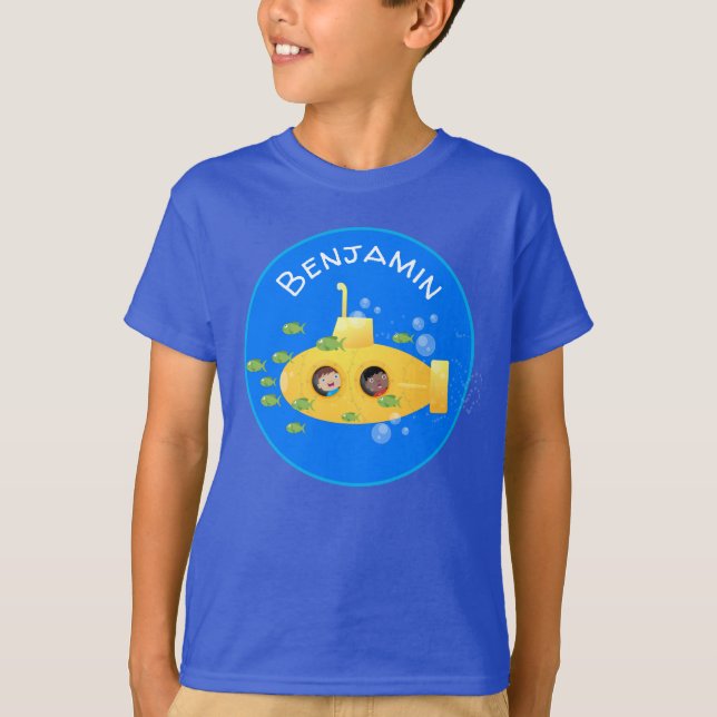 Cute yellow submarine fish cartoon illustration T-Shirt (Front)