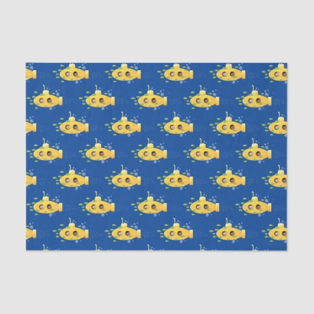 Cute yellow submarine fish cartoon illustration tissue paper (Front)